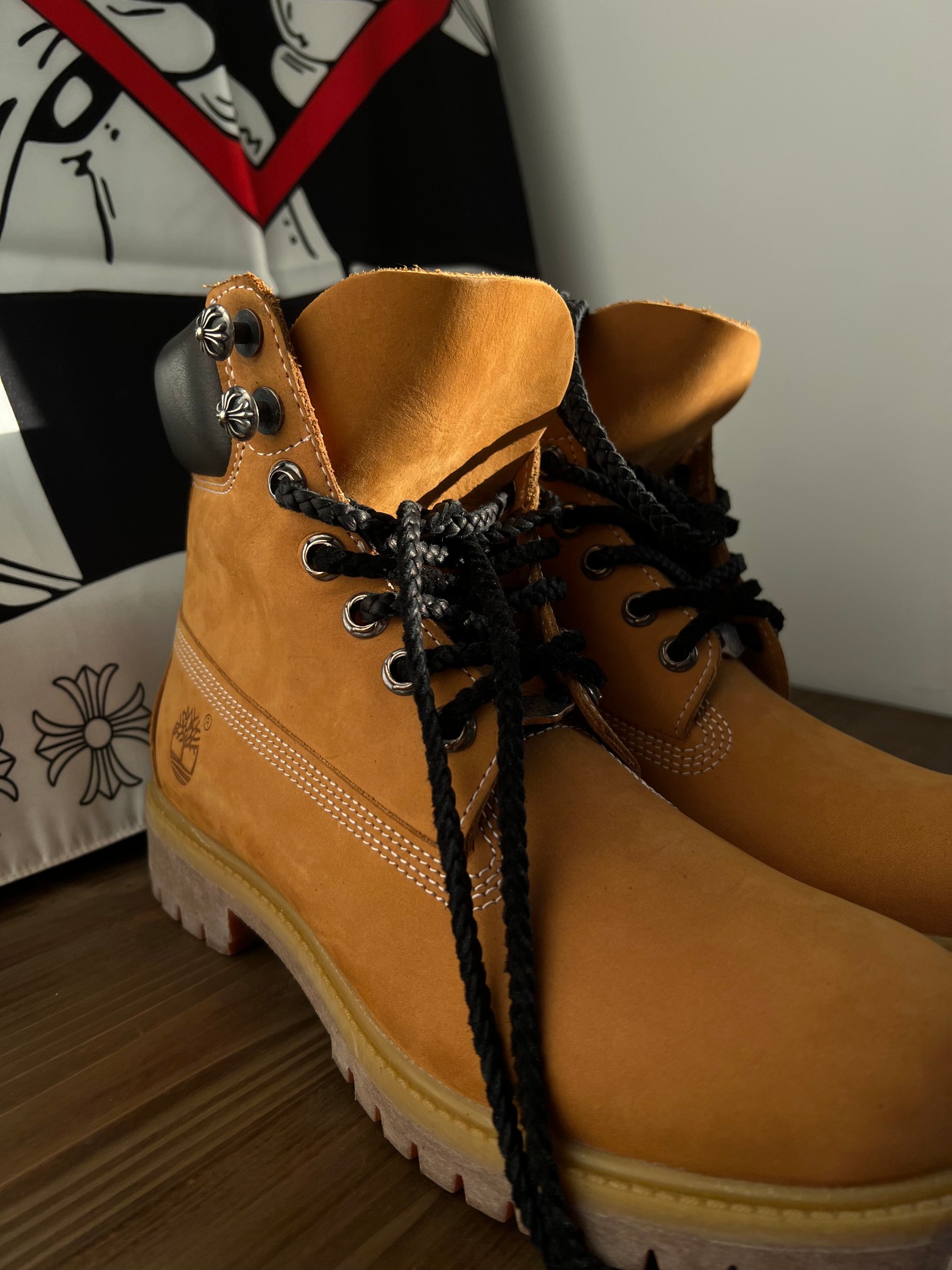 CH Chromehearts × Timberland 925 Cross-Patterned Silver Buckle Timberland Yellow Boots