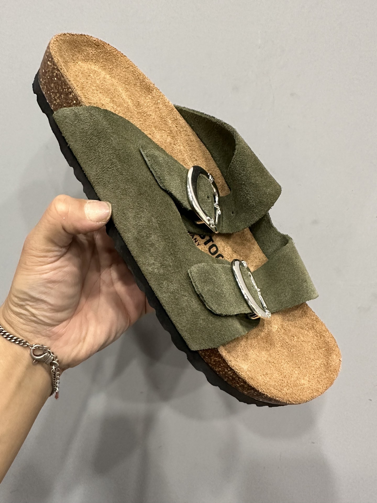 CH Chrome Hearts x Birkenstock custom-made 3mm military green original top-grain suede double-lace-up sandals. Sizes: 35-46