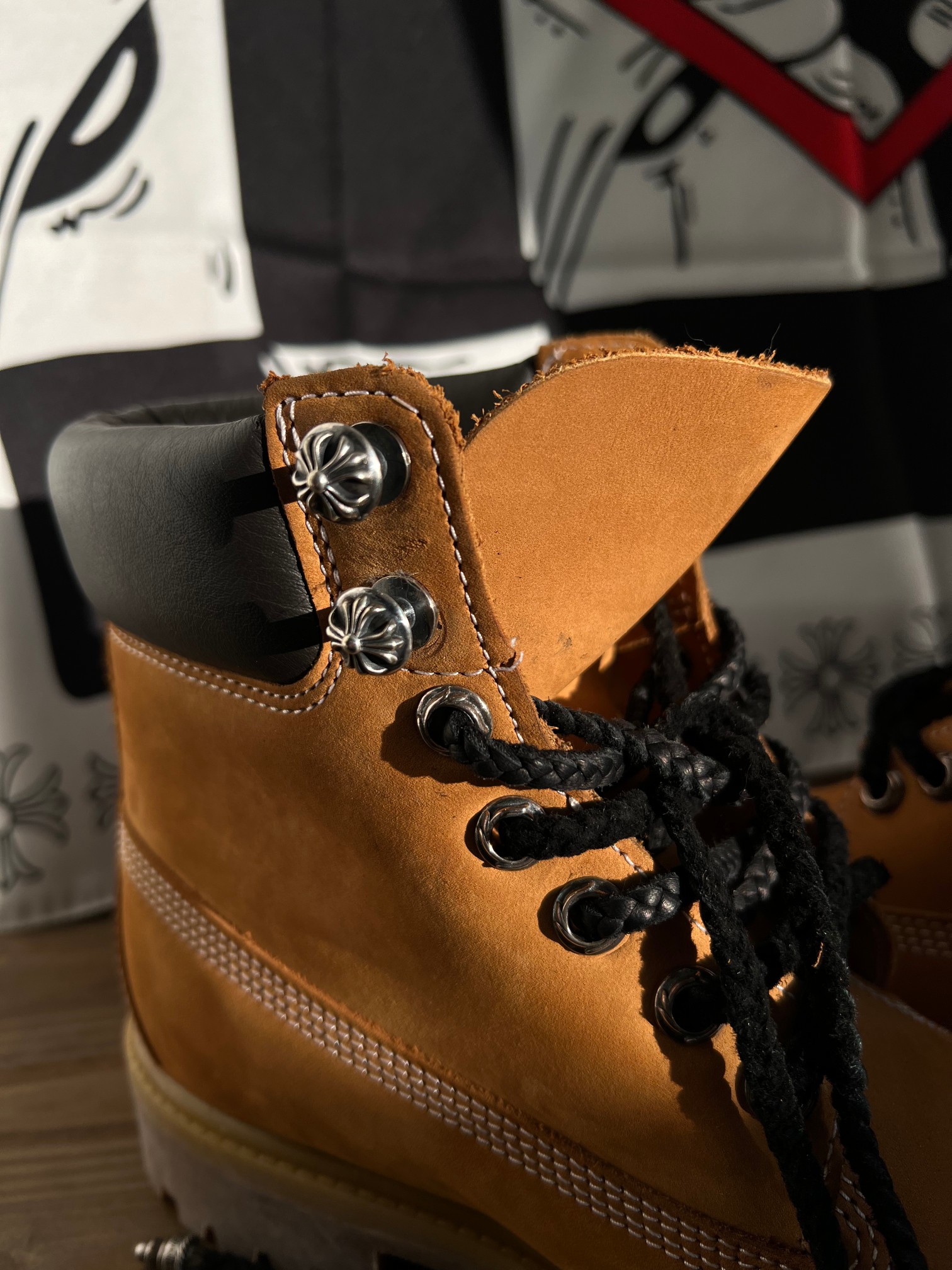 CH Chromehearts × Timberland 925 Cross-Patterned Silver Buckle Timberland Yellow Boots