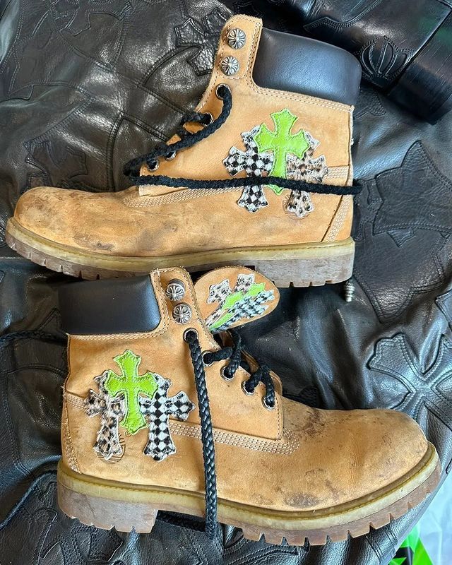 CH Chromehearts × Timberland Zebra Hair and Leather Trim Timberland Yellow Boots