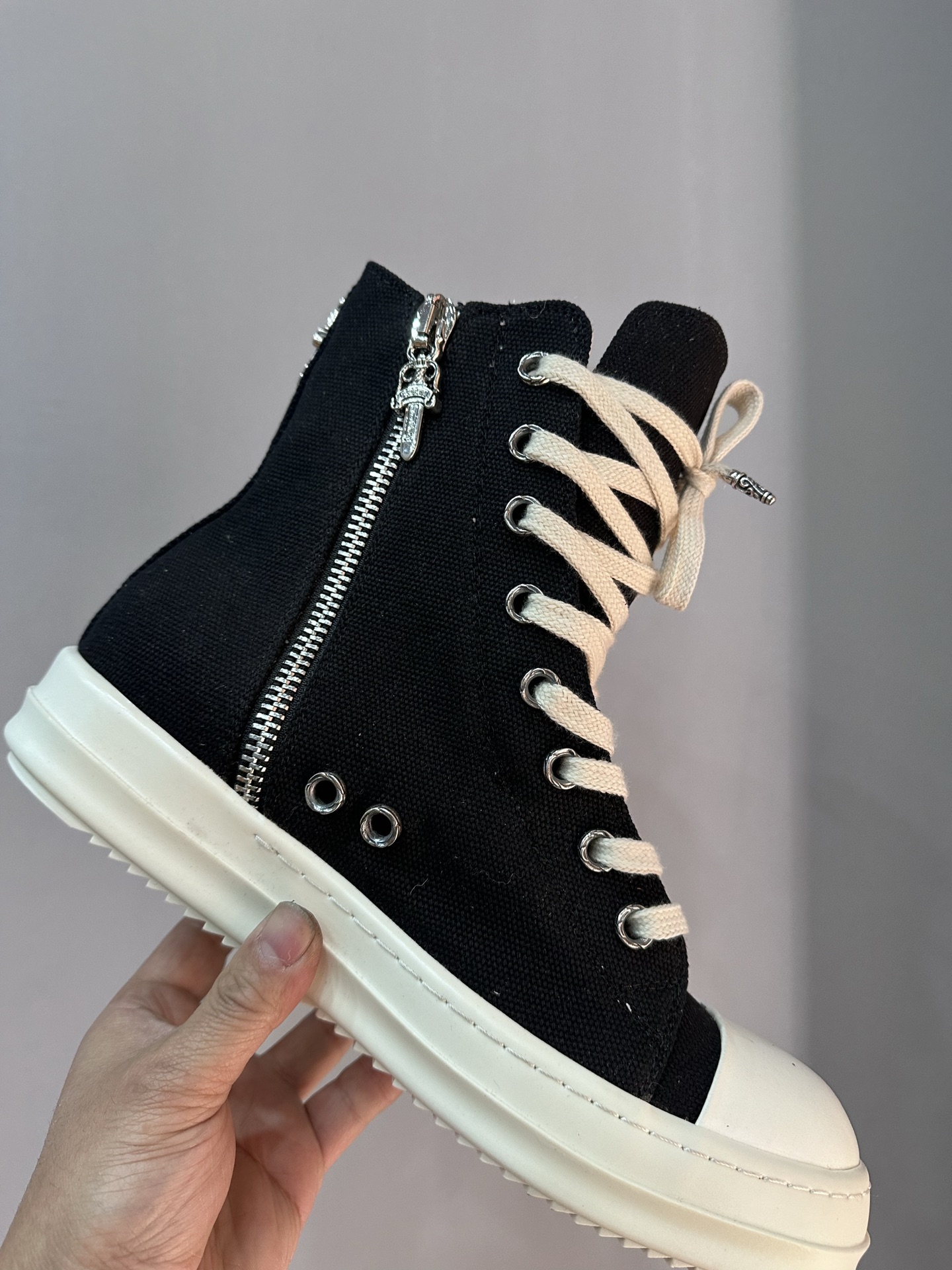 CH Chrome Hearts x Rick Owens Dark Shadow Canvas High-Top Converse. Sizes: 36-44