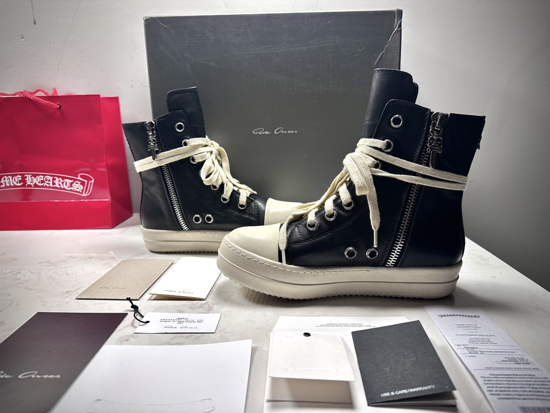 CH Chrome Hearts × Rick Owens LUXOR Converse Black/White Calfskin Sneakers. Sizes: 36-45 (half sizes available).