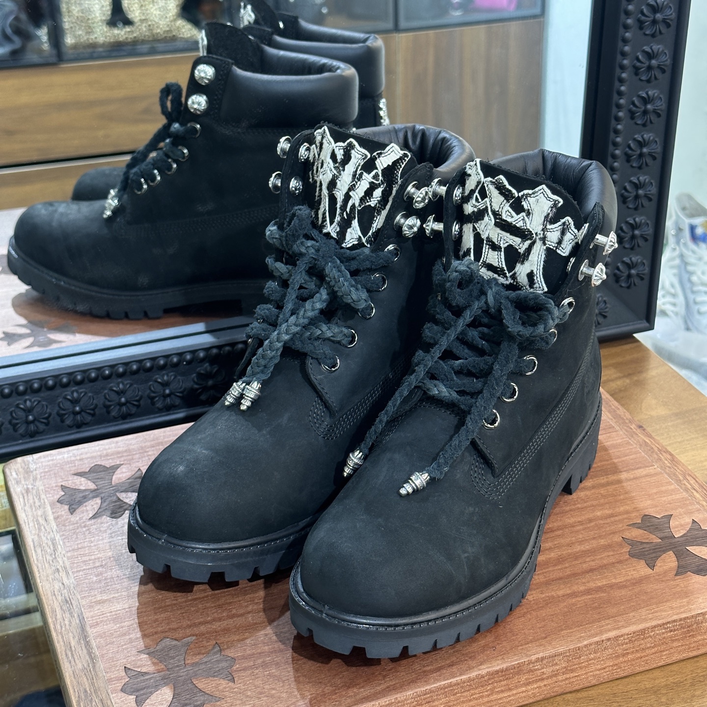 CH Chromeheaets x Timberland Black Boots, Custom Design, Zebra Leather Tongue. Size: 36-44 (Standard Size)