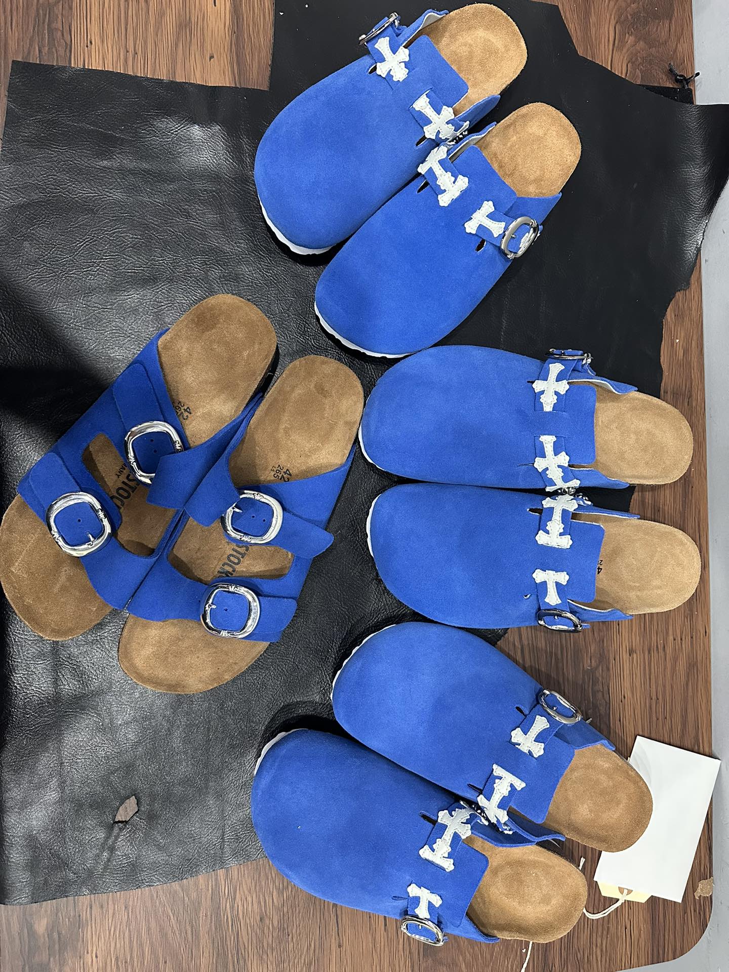 CH Chrome Hearts x Birkenstock custom-made 3mm thick Klein blue suede double-lace-up sandals. Sizes: 35-46.