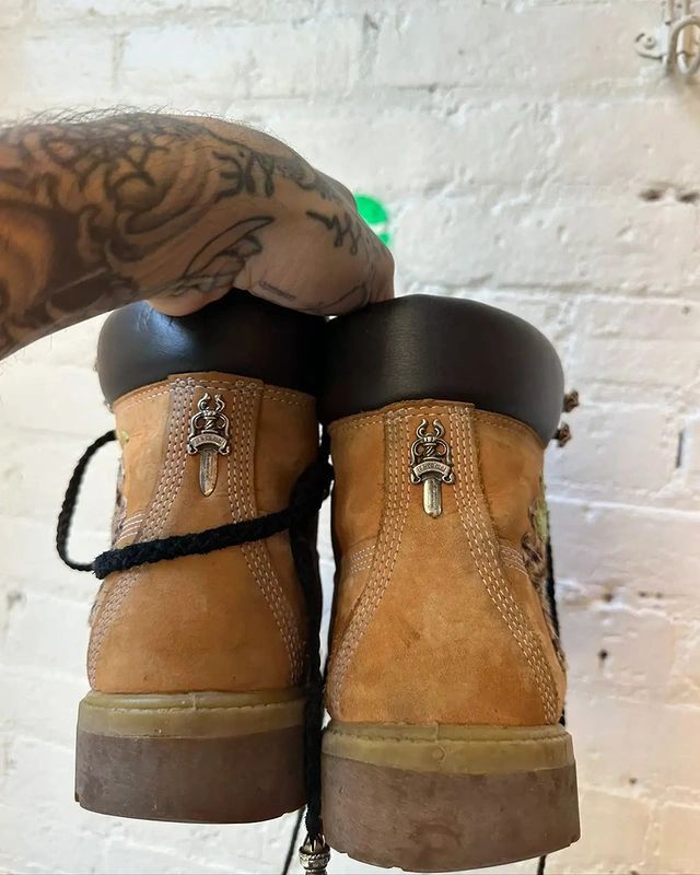 CH Chromehearts × Timberland Zebra Hair and Leather Trim Timberland Yellow Boots