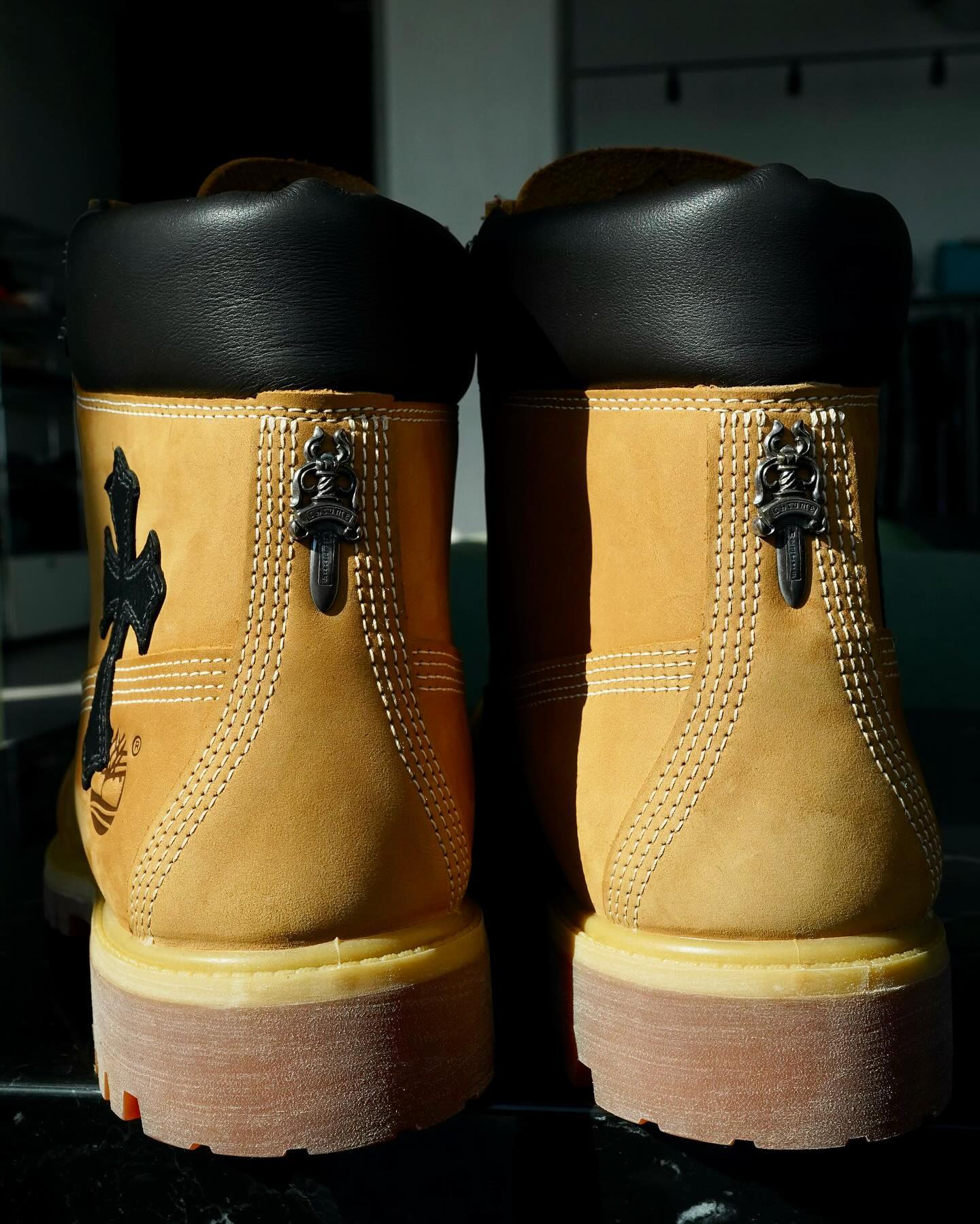 CH Chromehearts × Timberland 925 Cross-Patterned Silver Buckle Black Cross-Patterned Leather Printed Graffiti Yellow Boots