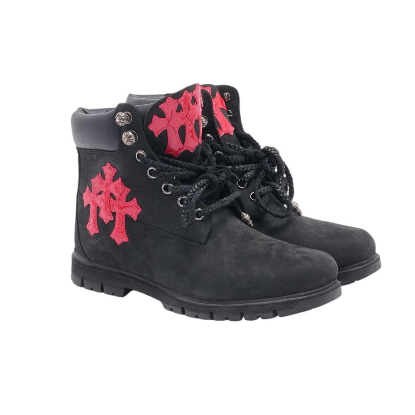 CH Chromehearts × Timberland Cross-Clasp Sword & Dagger with Thirty Crosses, Red Patent Leather Boots