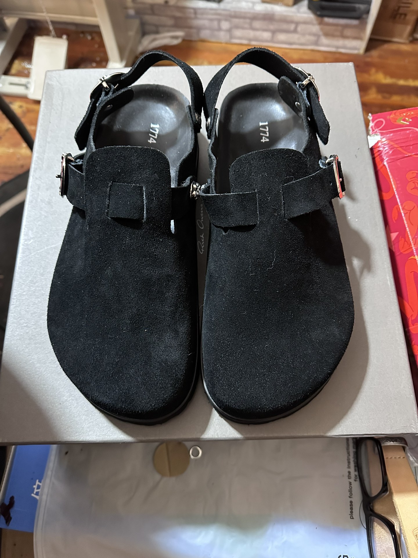 CH Chrome Hearts × Birkenstock 1774 Black Lace-up Suede Casual Shoes/Slippers. Sizes: 36-45 (half sizes available).