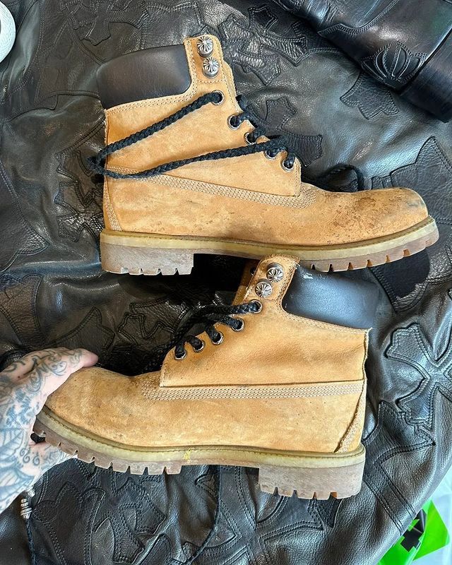 CH Chromehearts × Timberland Zebra Hair and Leather Trim Timberland Yellow Boots