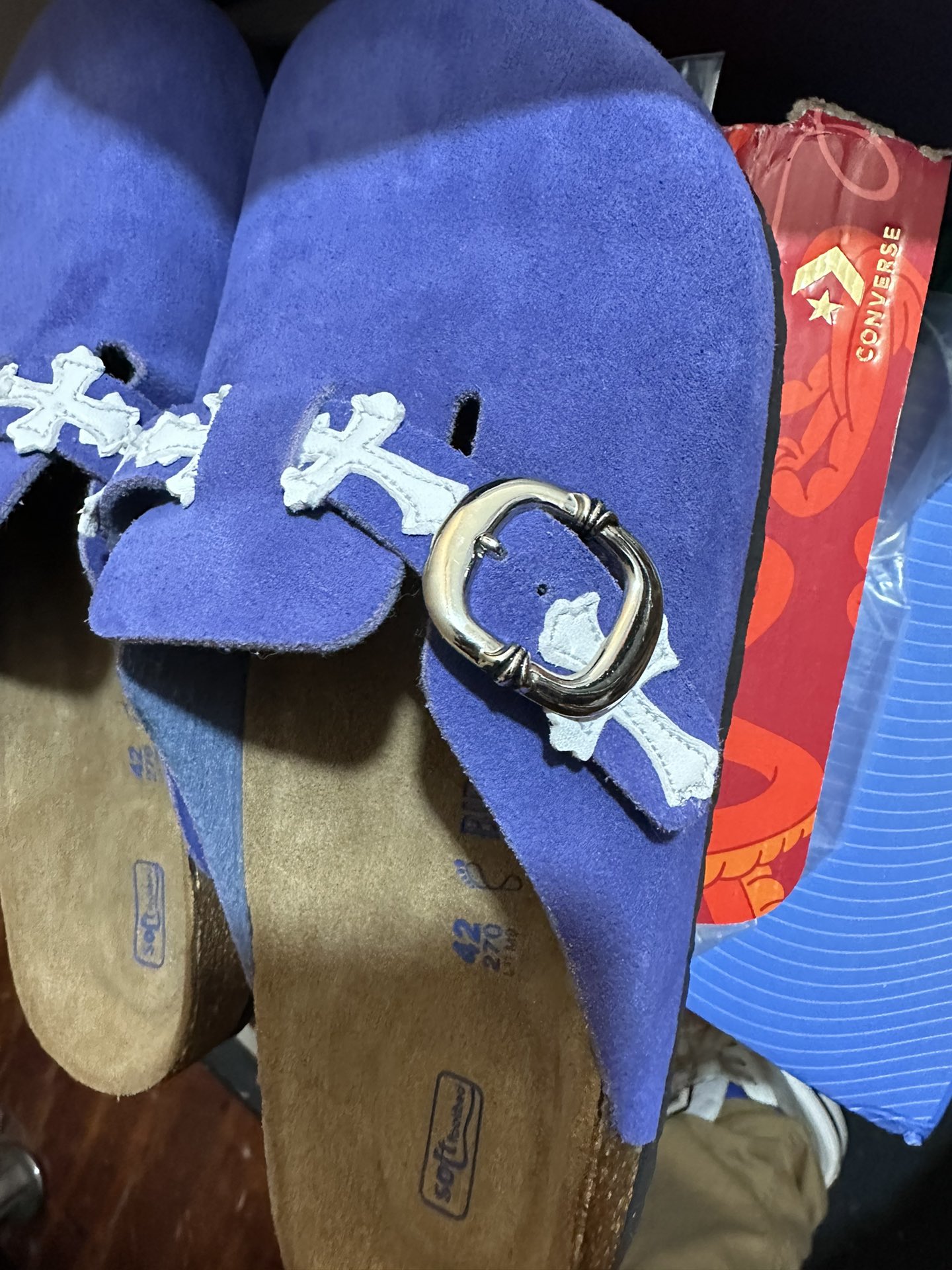 CH Chrome Hearts × Birkenstock Genuine Leather Cross Slippers with Half-Toe Suede - Sizes: 36-45 (half sizes available).