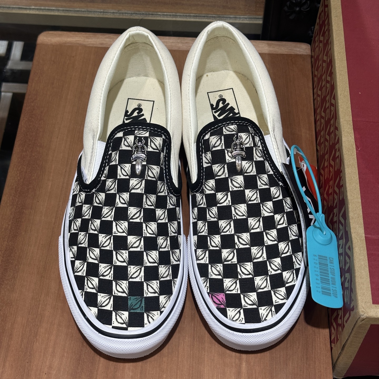 CH Chrome Hearts x Vans x Matty Boy checkered hand-painted graffiti slip-on low-top sneakers/vulcanized casual shoes. Sizes: 36-44