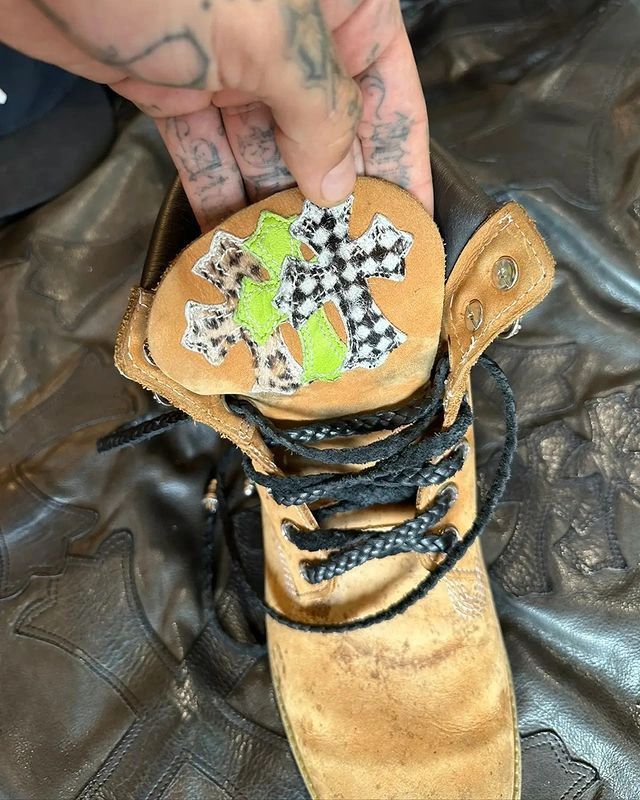 CH Chromehearts × Timberland Zebra Hair and Leather Trim Timberland Yellow Boots