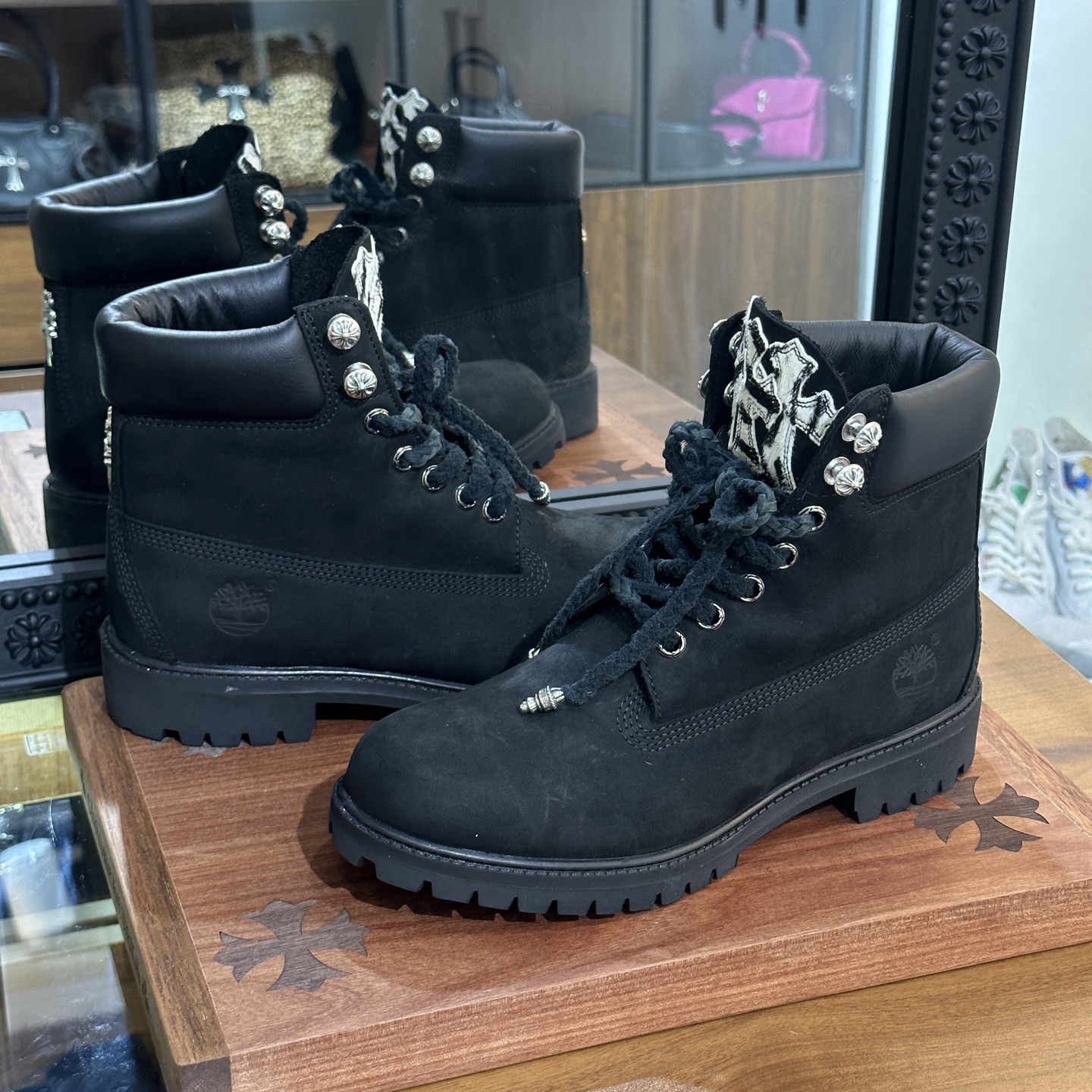 CH Chromeheaets x Timberland Black Boots, Custom Design, Zebra Leather Tongue. Size: 36-44 (Standard Size)