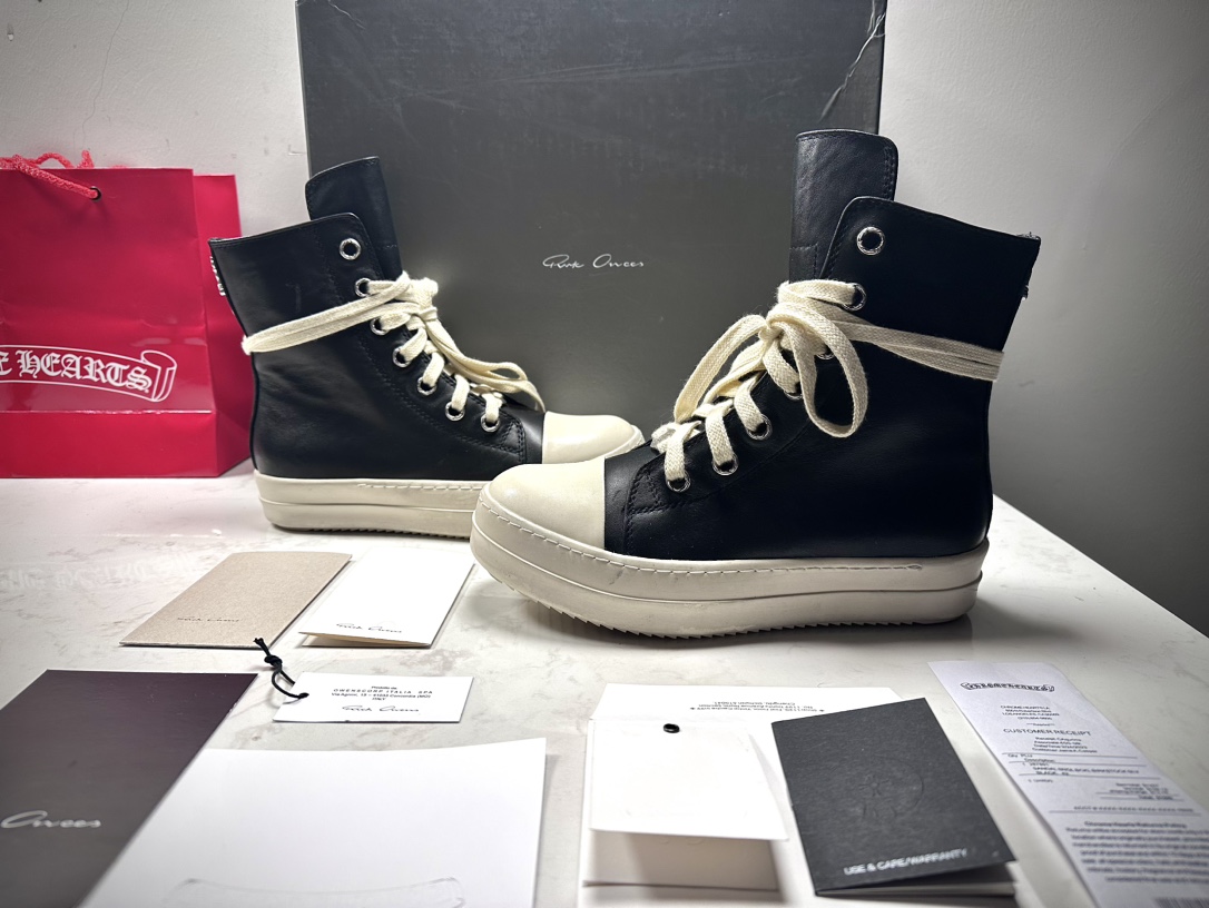CH Chrome Hearts × Rick Owens LUXOR Converse Black/White Calfskin Sneakers. Sizes: 36-45 (half sizes available).