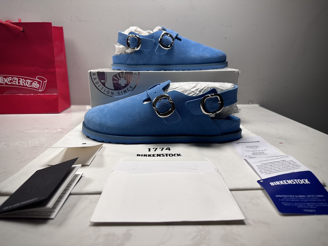 CH Chrome Hearts × Birkenstock 1774 Sky Blue Lace-up Suede Casual Shoes/Slippers. Sizes: 36-45 (half sizes available).