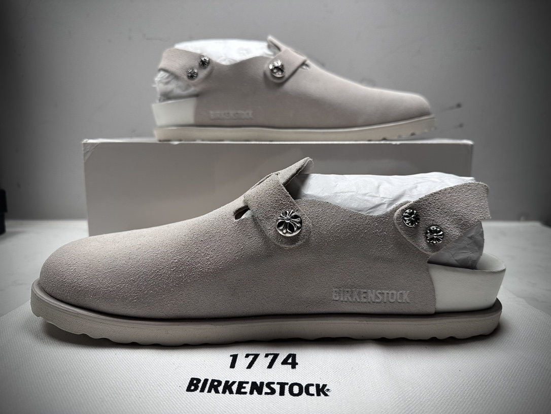 CH Chrome Hearts × Birkenstock 1774 White Lace-up Suede Casual Shoes/Slippers. Sizes: 36-45 (half sizes available).