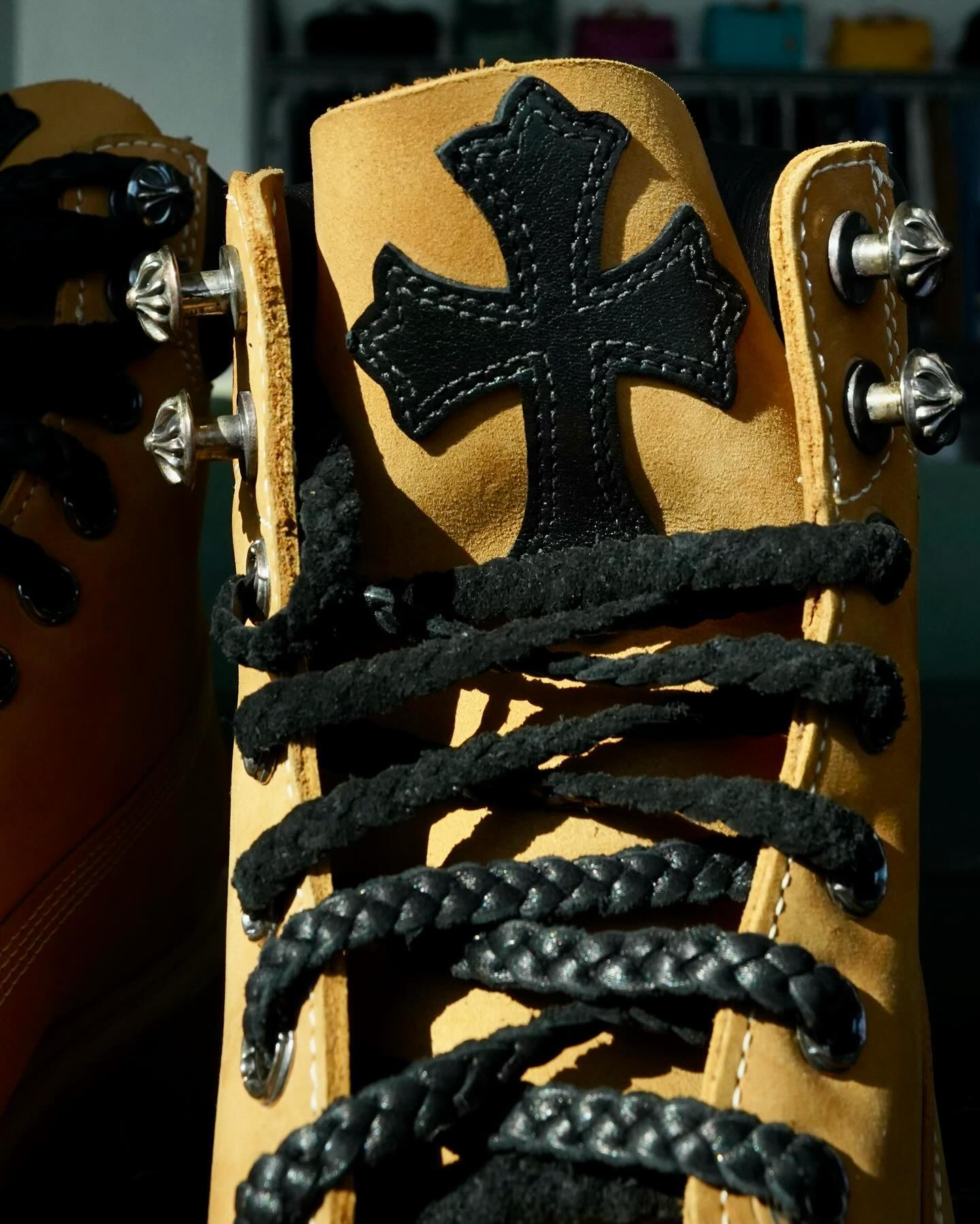 CH Chromehearts × Timberland 925 Cross-Patterned Silver Buckle Black Cross-Patterned Leather Printed Graffiti Yellow Boots