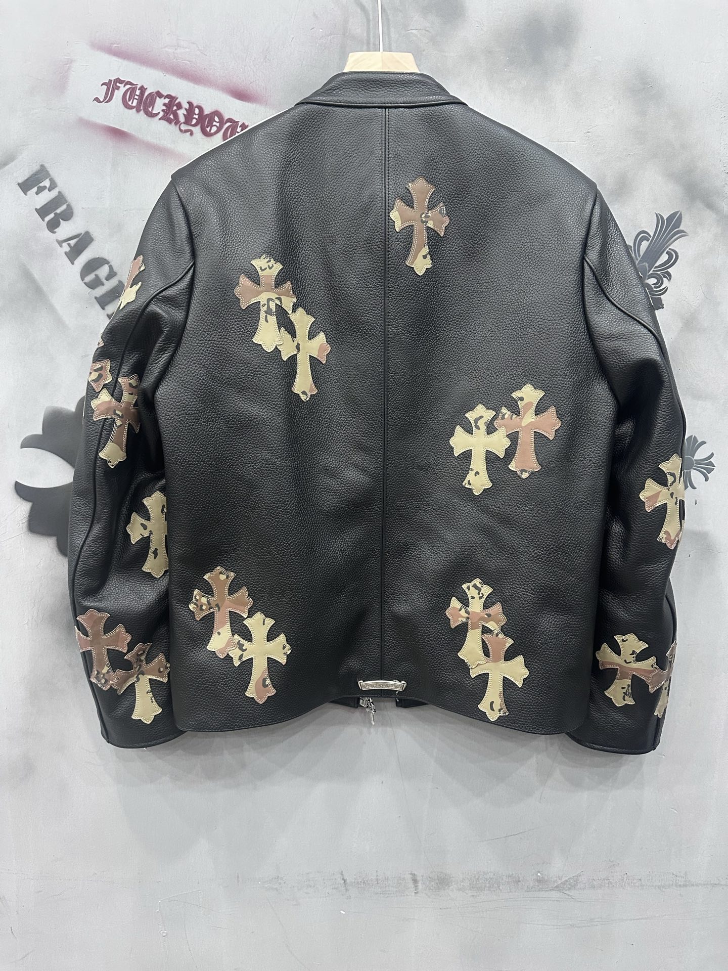 CH Chrome Hearts Sex Record Limited Edition Black Natural Textured Leather Zip-Up Motorcycle Jacket. Sizes: S-XXL
