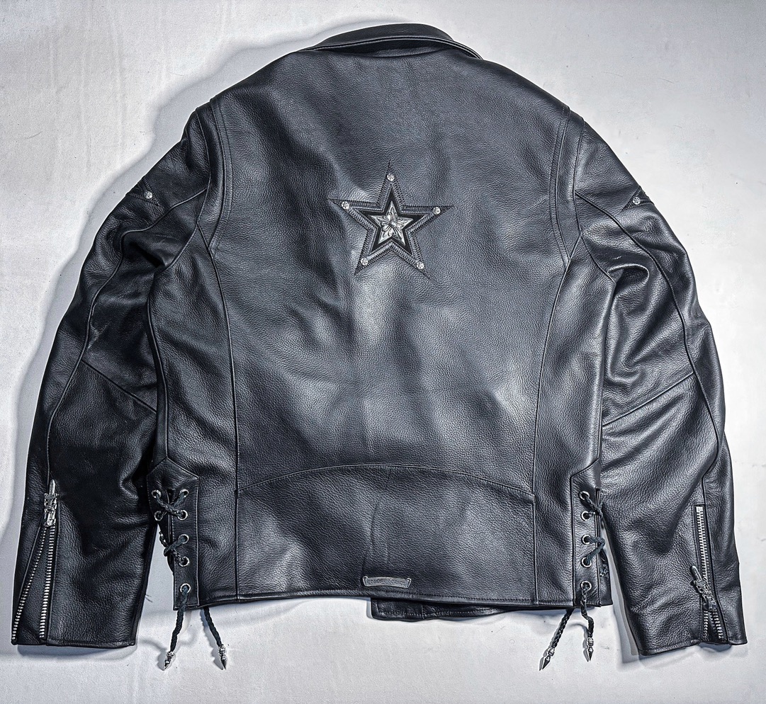 CH Chrome Hearts JJ Dean full-on five-pointed star motorcycle leather jacket. Specifications: Imported natural tumbled cowhide, made entirely from carefully selected cow back leather.