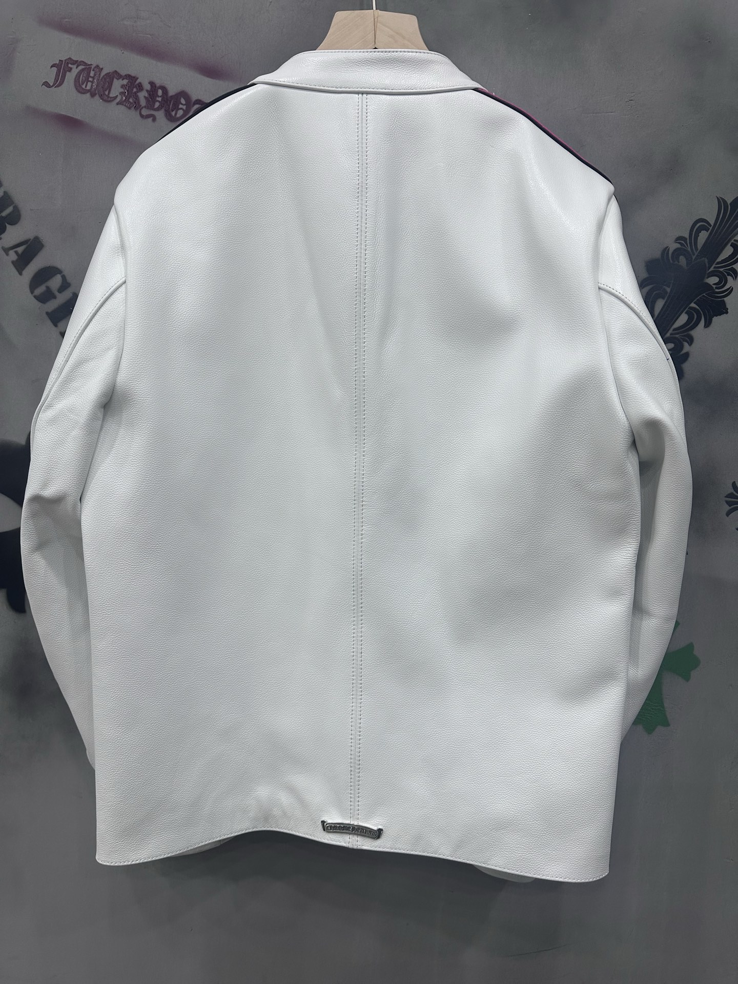 CH Chrome Hearts classic zip-up color-blocked motorcycle leather jacket. Sizes: S-XXL