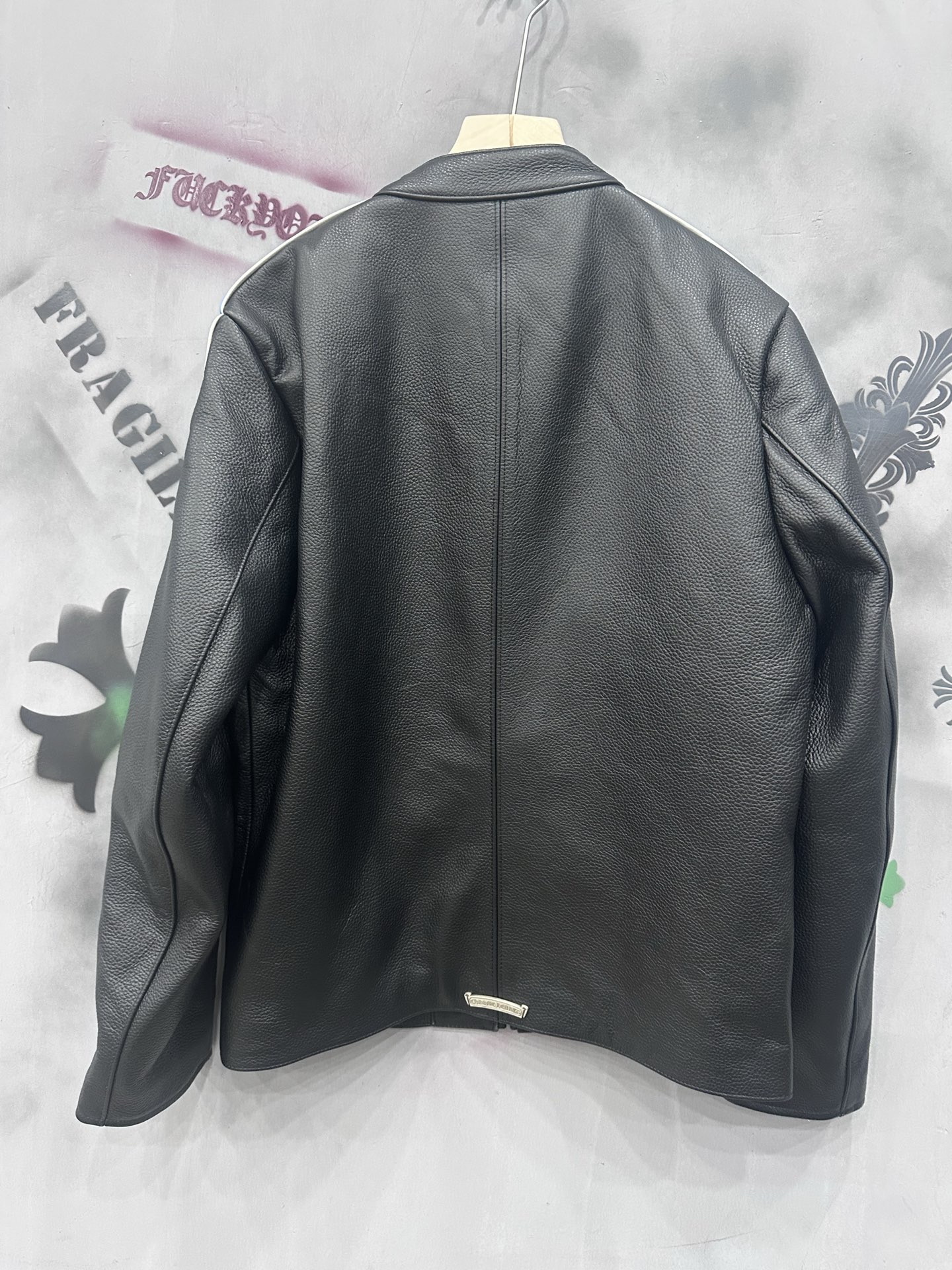 CH Chrome Hearts classic zip-up color-blocked natural tumbled leather motorcycle jacket. Sizes: S-XXL