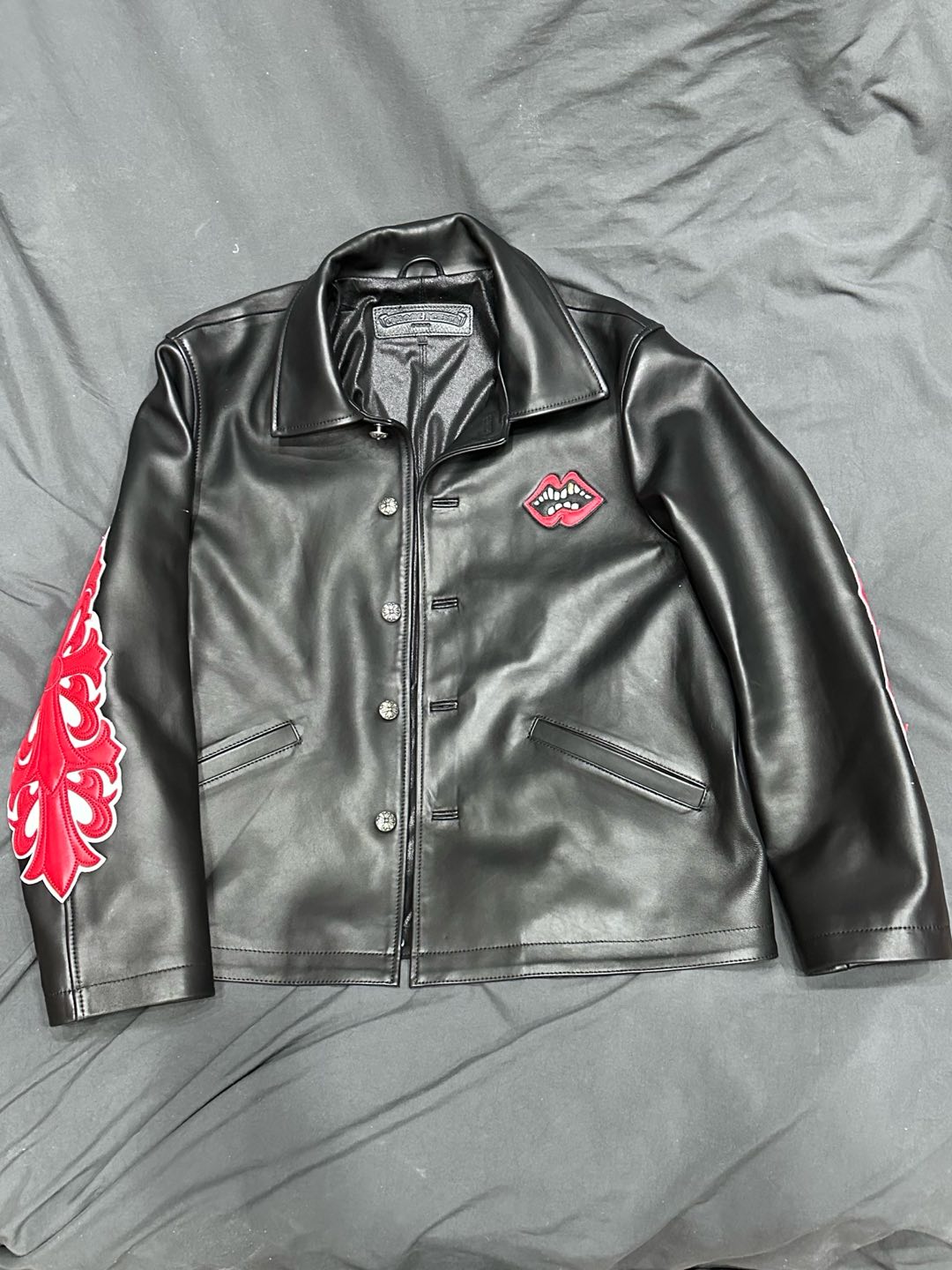 CH Chrome Hearts x Matty Boy Vine Pattern Flame Leather Jacket Sizes: M-XXL
