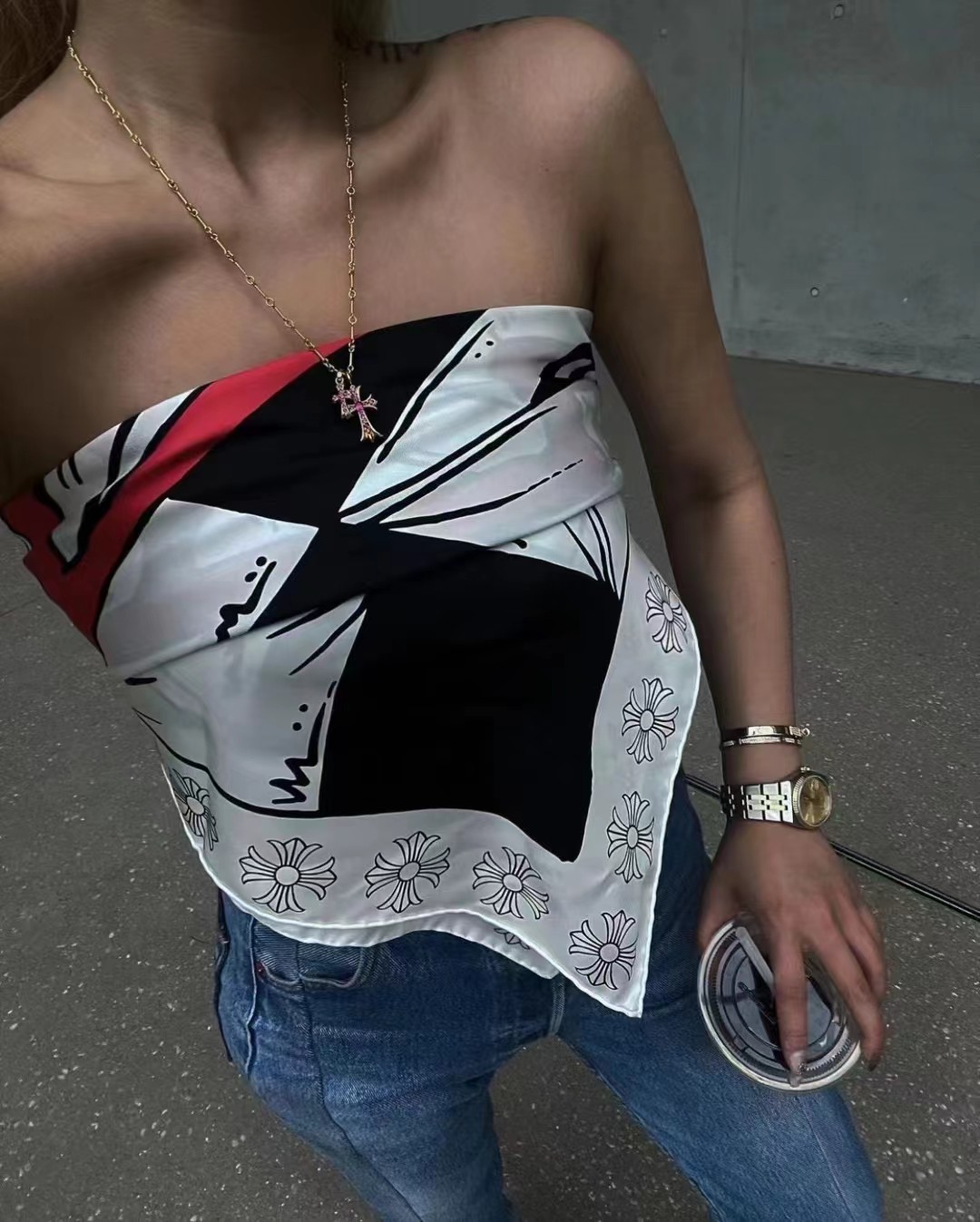 CH Chrome Hearts x MattyBoy 99Eyes Thousand-Eyes Checkered Red Lip Handkerchief 🏁