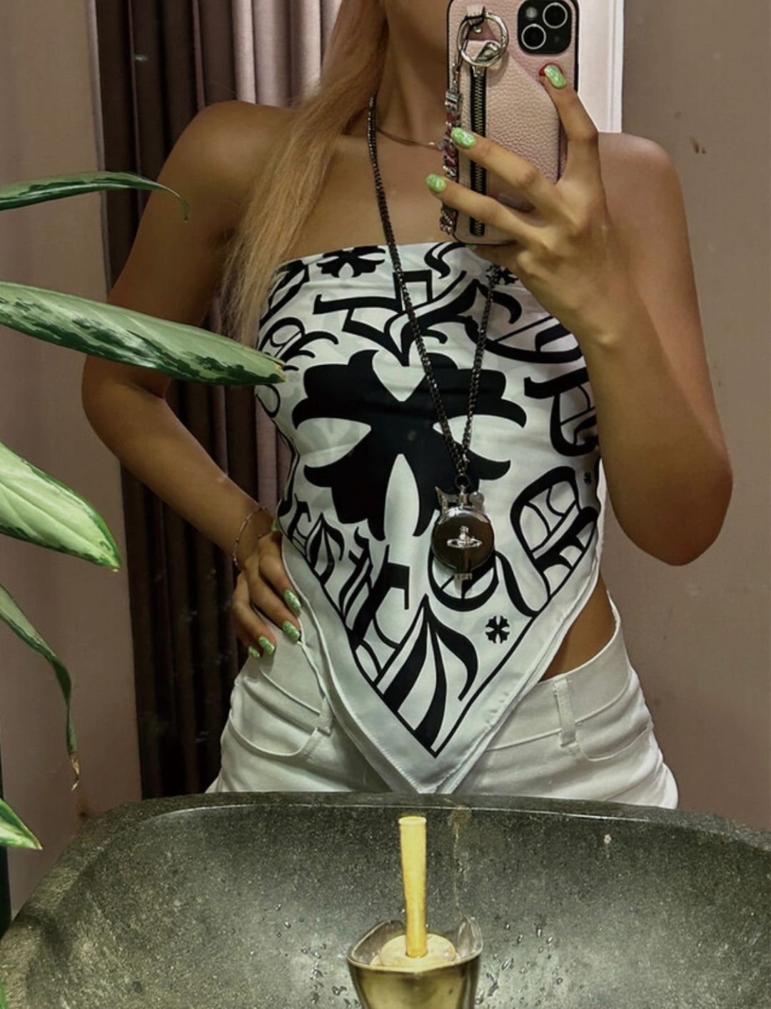 CH Sanskrit Cross Printed Silk Scarf/Square