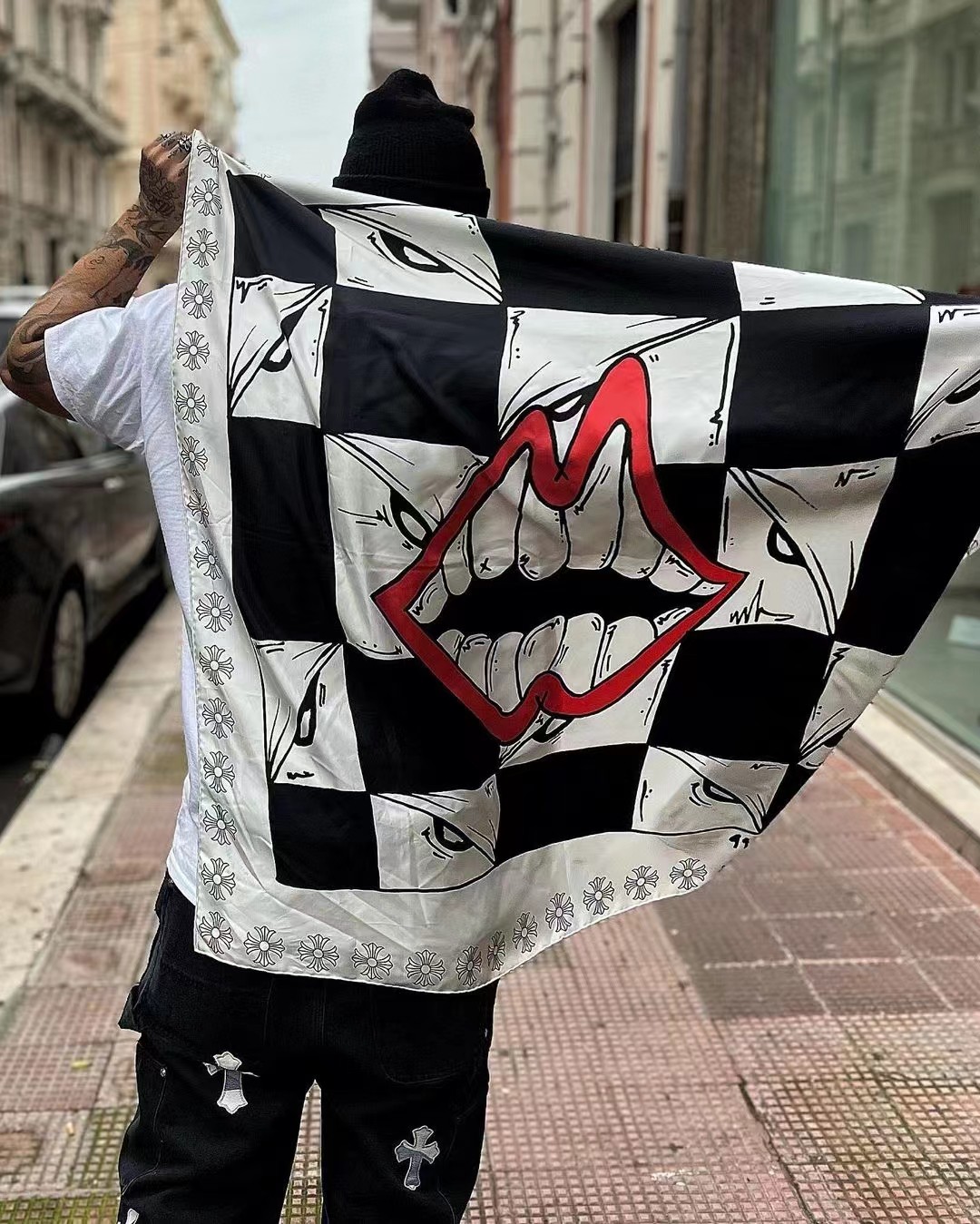 CH Chrome Hearts x MattyBoy 99Eyes Thousand-Eyes Checkered Red Lip Handkerchief 🏁