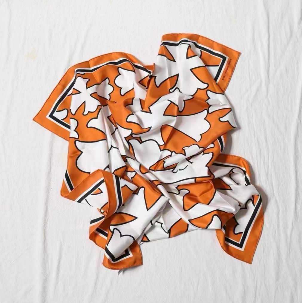 CH Chrome Hearts Orange and White Cross Square Handkerchief Size: 100x100