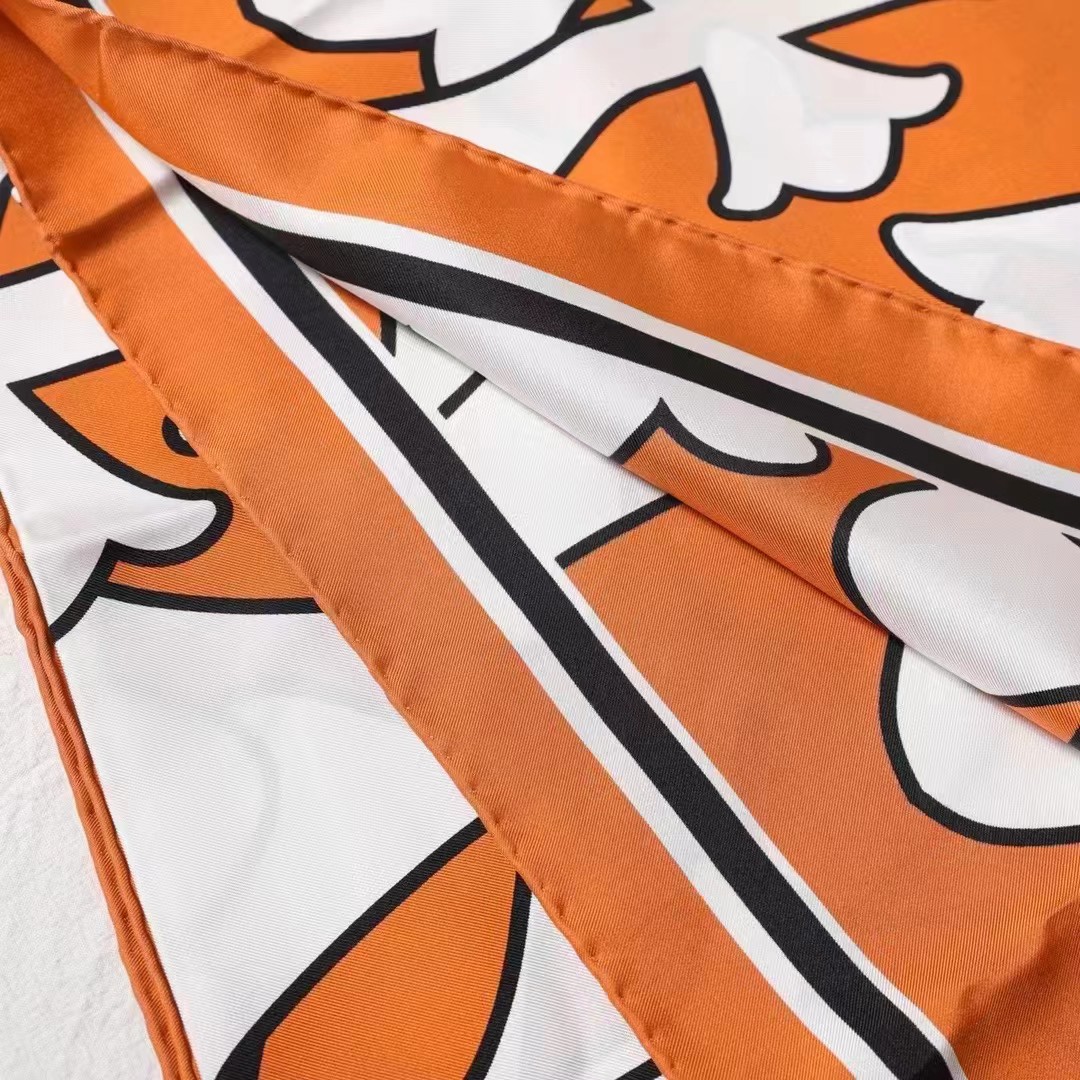 CH Chrome Hearts Orange and White Cross Square Handkerchief Size: 100x100