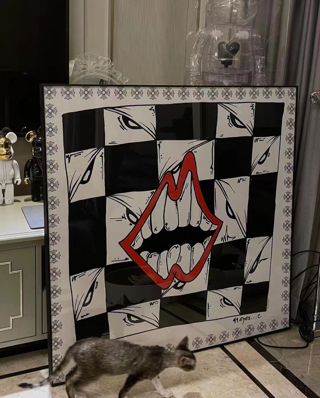 CH Chrome Hearts x MattyBoy 99Eyes Thousand-Eyes Checkered Red Lip Handkerchief 🏁