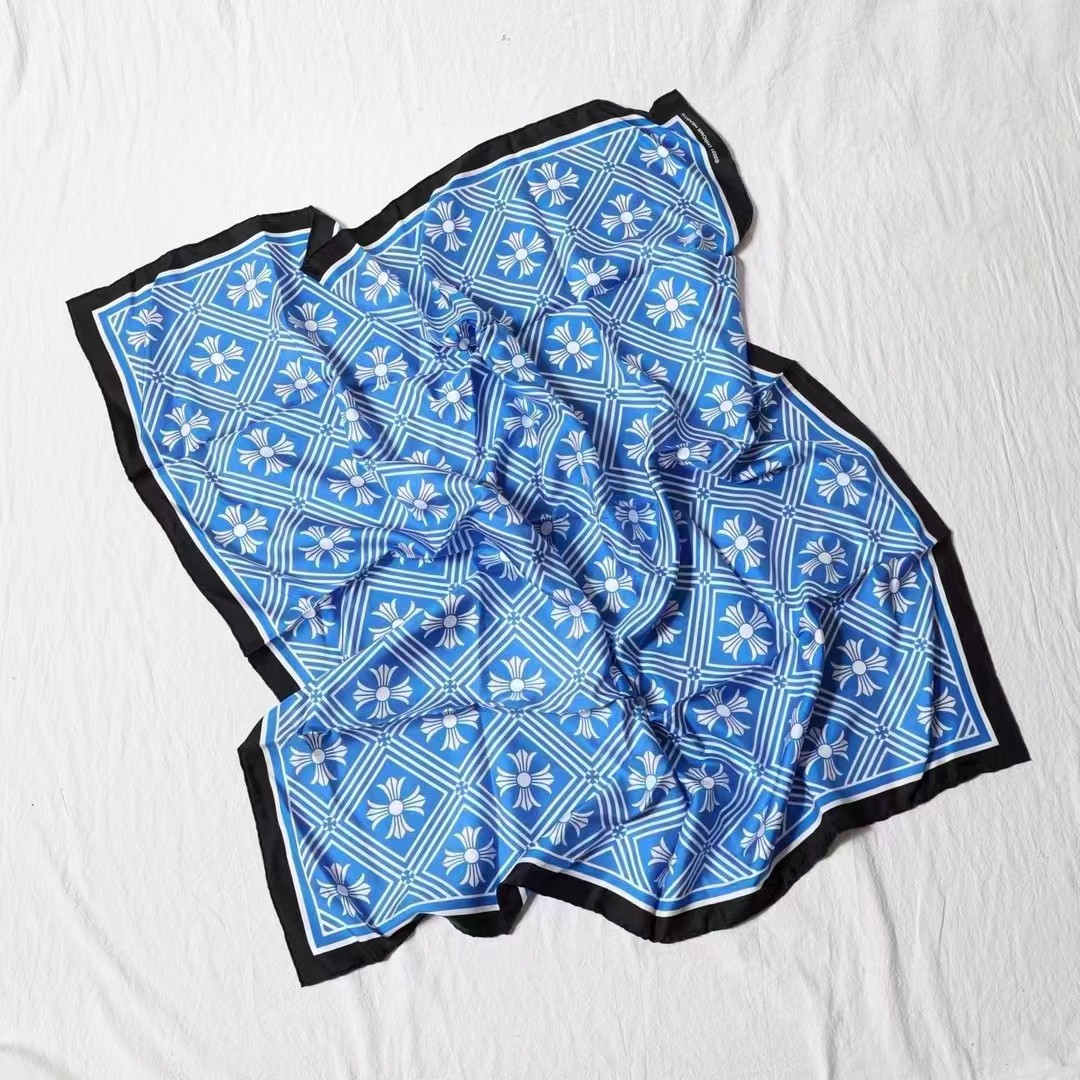 CH Chrome Hearts Blue Check Cross Handkerchief, size: 100x100cm