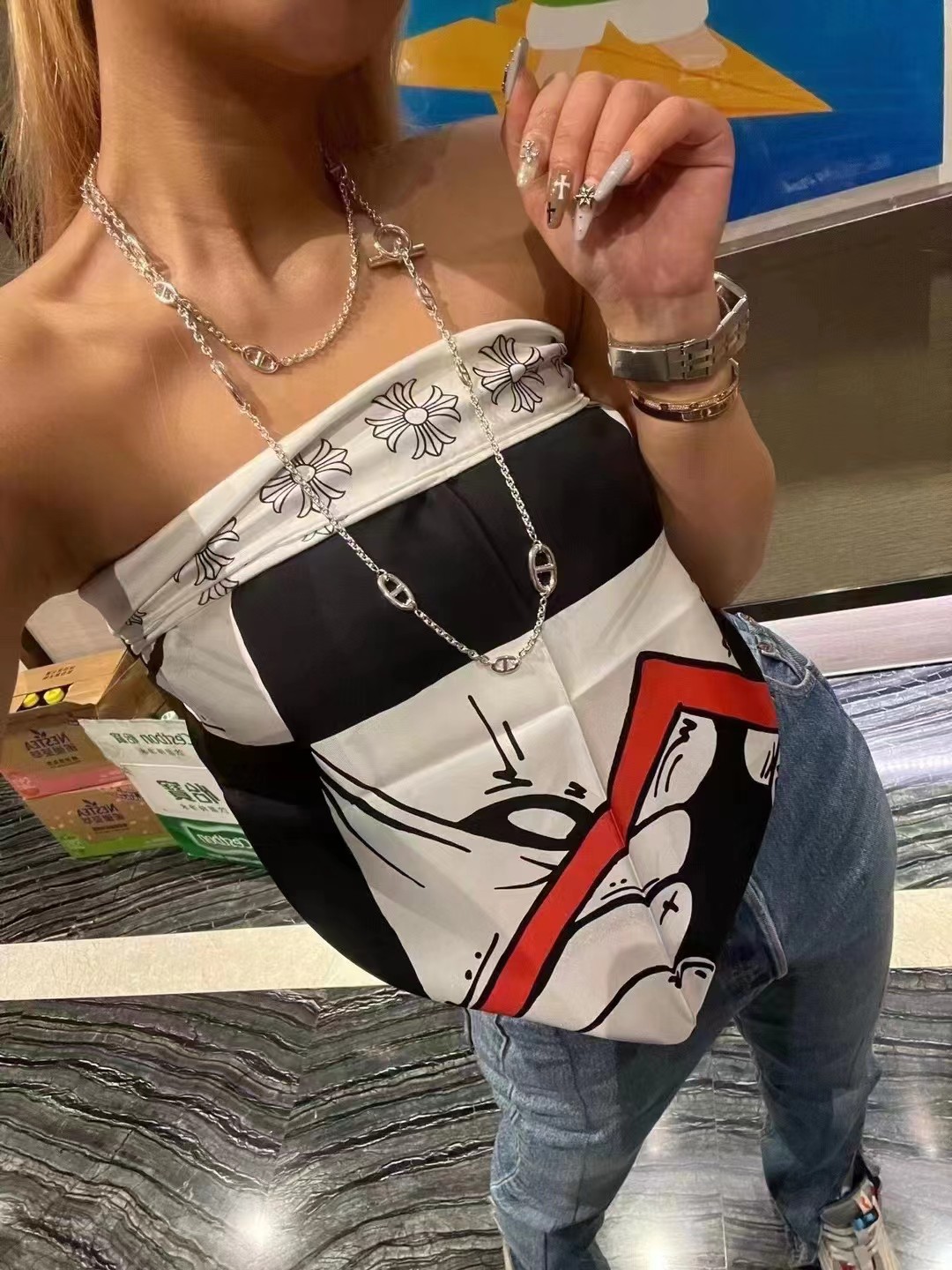 CH Chrome Hearts x MattyBoy 99Eyes Thousand-Eyes Checkered Red Lip Handkerchief 🏁