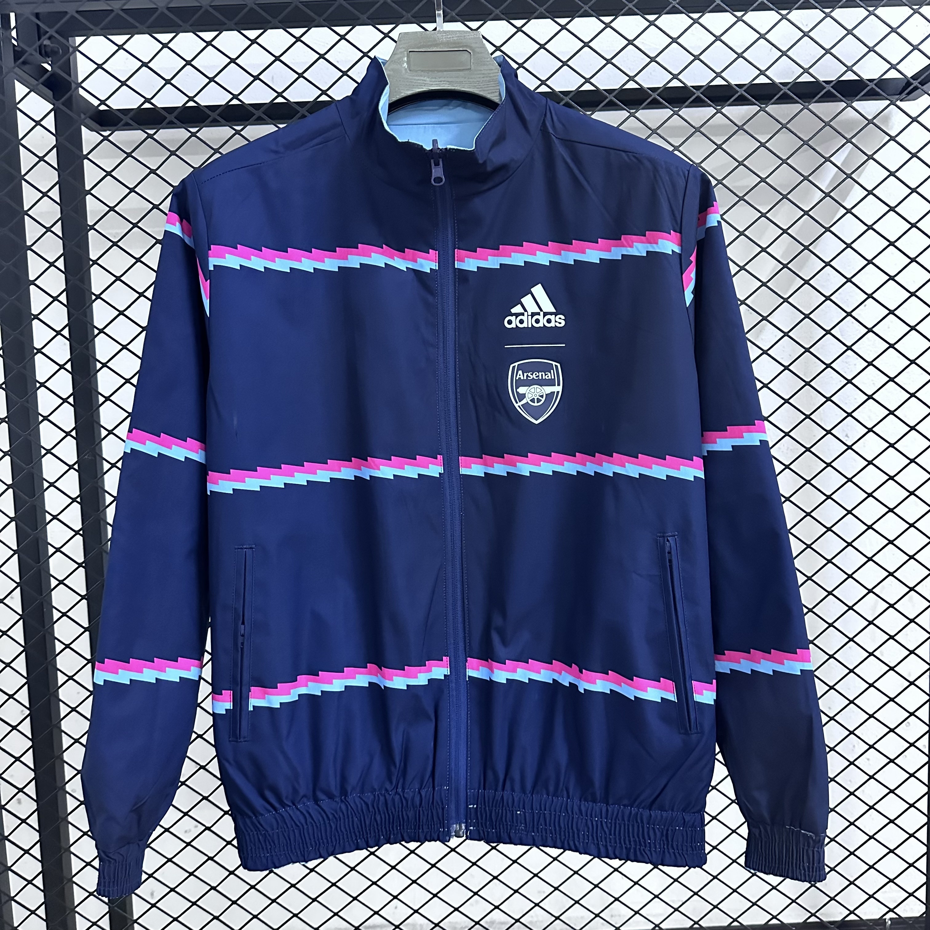 25-26 Arsenal striped stand up collar double-sided waterproof jacket