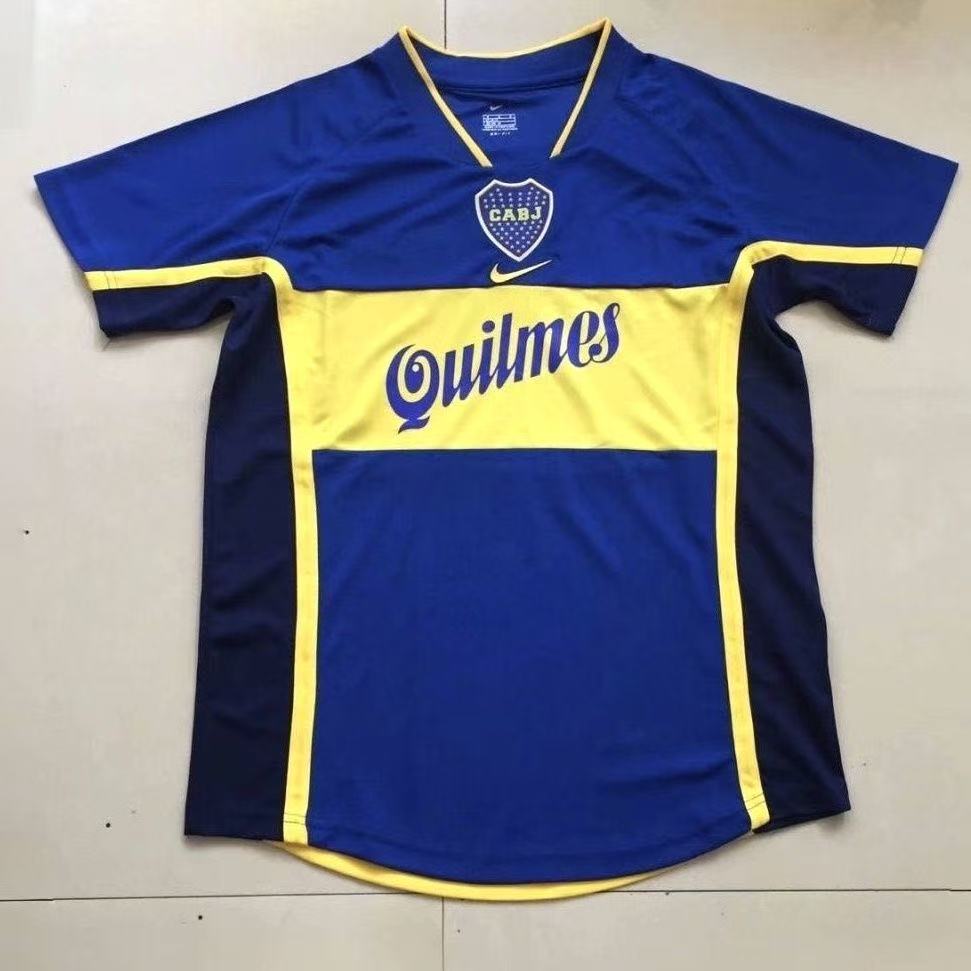 Boca Juniors 2001 Home Jersey – Blue & Yellow Quilmes | Fan Version Short Sleeve Football Shirt