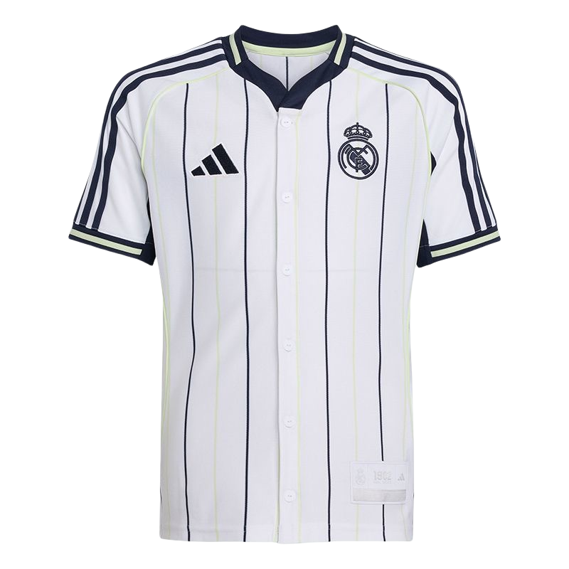 Real Madrid 2025-26 casual white striped short sleeved shirt