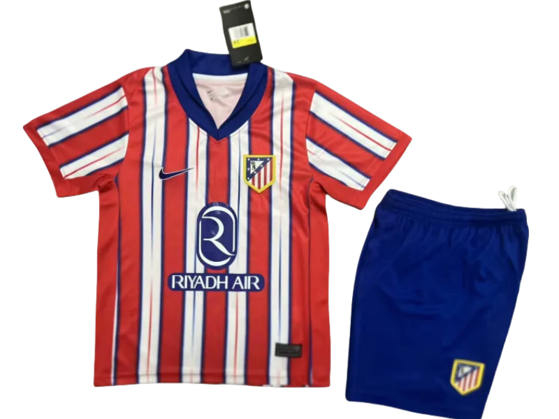 24-25 Atletico Madrid Home Soccer Kids Kit Jersey+Shorts