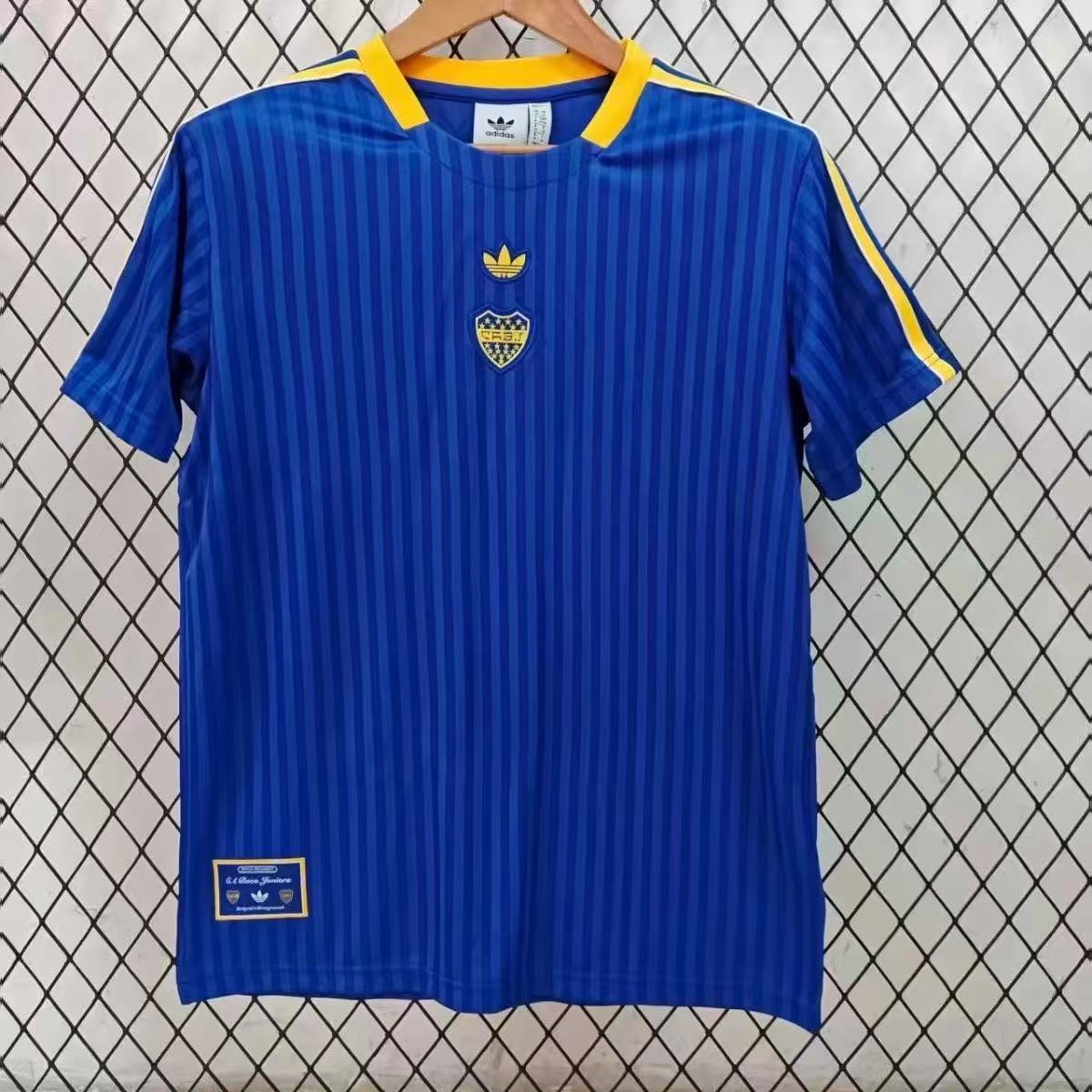 Boca Juniors 2025/26 Retro Adidas Originals Shirt Blue Yellow Striped Casual Fan Jersey