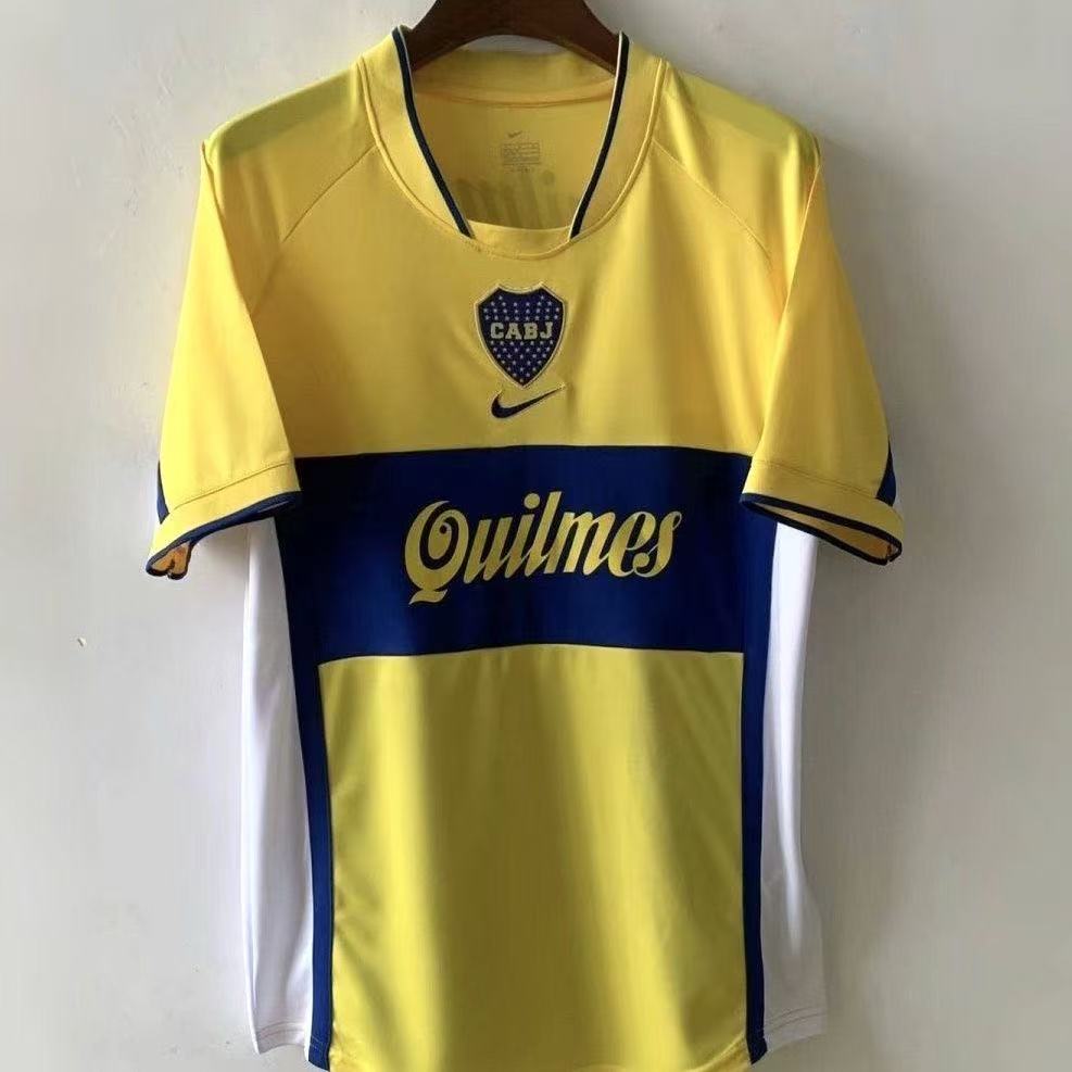 Boca Juniors 2001 Quilmes Retro Home Jersey - Yellow Blue Vintage Football Shirt