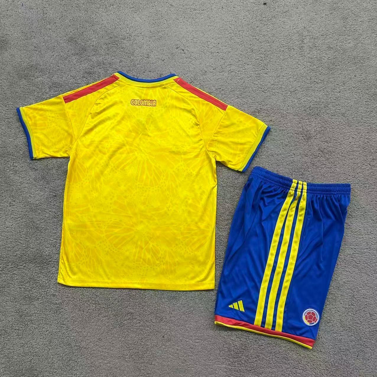 Colombia Kids Home Kit 2026 – Yellow Jersey & Blue Shorts | World Cup 2026 Fan Version | Adidas Style Football Set
